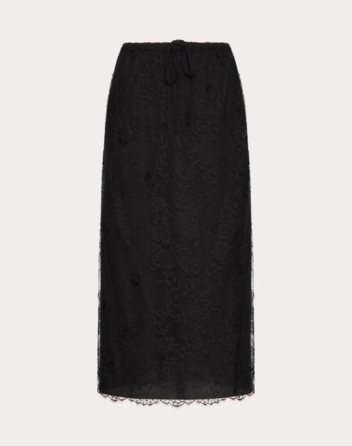 Shop Valentino Lace Midi Skirt Woman Black 42