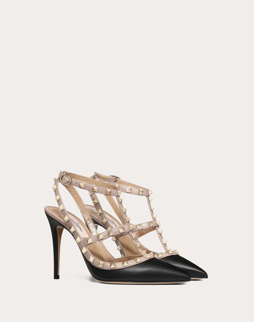 Valentino Garavani - Rockstud Ankle Strap Pump 100 Mm - Black/poudre - Woman - Pumps