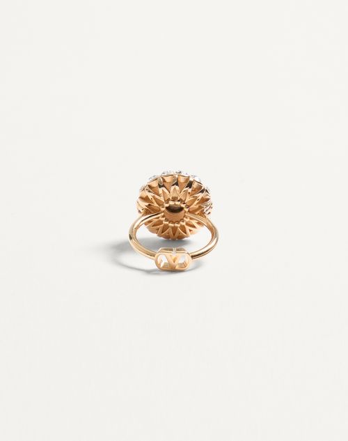 Valentino Garavani - Vlogo Signature Ring In Metal, Enamel And Crystals - Gold/black/crystal - Woman - Jewelry
