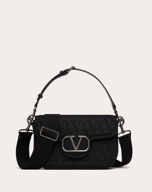 Shop Valentino Garavani Toile Iconographe Shoulder Bag In Technical Fabric In ブラック