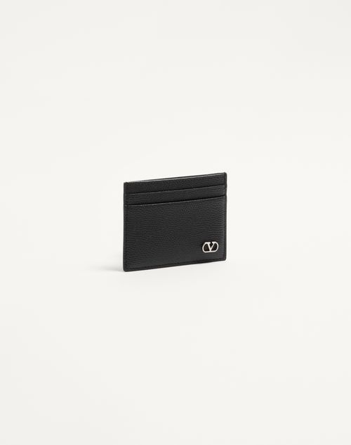 Valentino Garavani - Valentino Garavani Vlogo Signature Cardholder In Grainy Calfskin - Black - Man - Wallets And Small Leather Goods