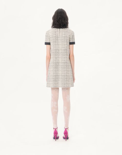 Valentino - Short Dress In Square Tweed - Vanilla/black - Woman - Dresses