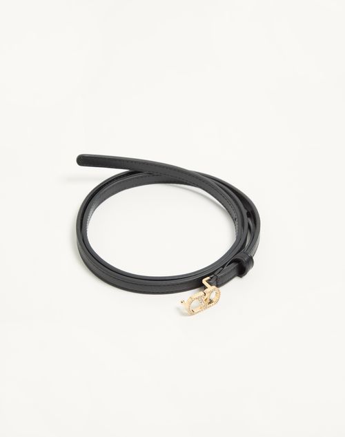 Valentino Garavani - Vlogo Signature Belt In Shiny Calfskin With Crystals 10 Mm - Black - Woman - Belts