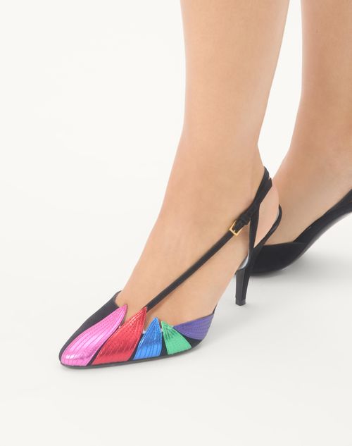 Valentino Garavani - Foliefoliage Suede Slingback Pump 90mm - Black/multicolour - Woman - Pumps