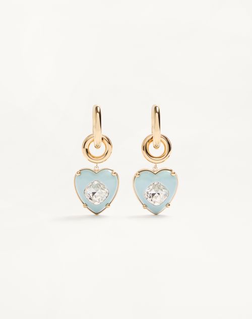 Valentino Garavani Coeur Hyperbole Earrings In Metal, Resin And Swarovski Crystals Woman Gold/azure Onesize
