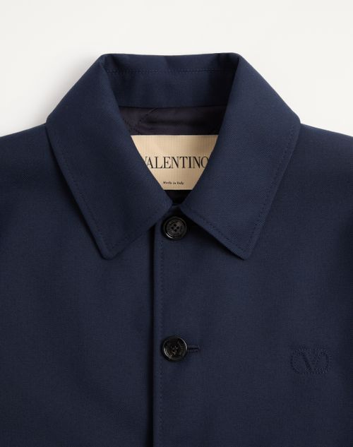 Valentino - Valentino Nylon And Viscose Drill Jacket With Vlogo Signature Embroidery - Navy - Man - Outerwear