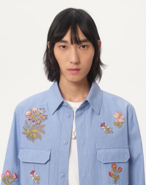 Valentino - Denim Shirt With Embroidery - Denim - Man - Denim