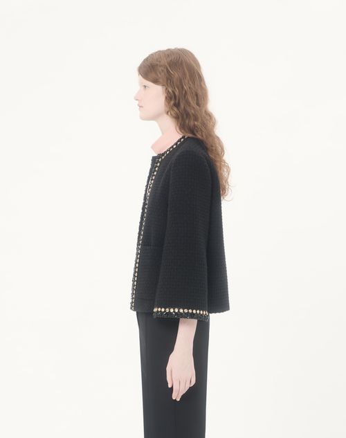 Valentino - Embroidered Canestrello Tweed Jacket - Black - Woman - Jackets And Blazers