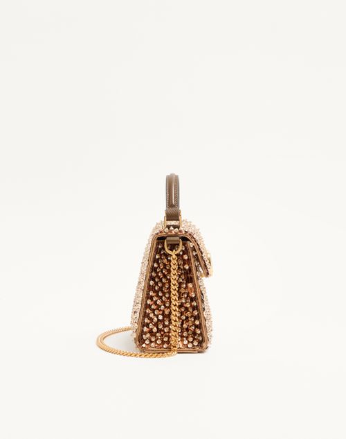 Valentino Garavani - Valentino Garavani Vsling Embroidered Mini Handbag - Gold/tobacco - Woman - Top Handle Bags