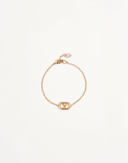 Valentino Garavani Ovalette Bracelet In Metal And Swarovski Pearl Woman Gold/cream S