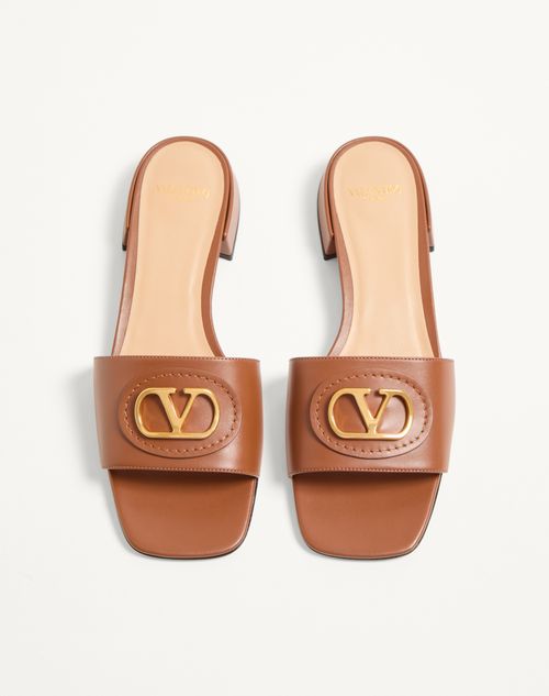 Valentino Garavani - Sandalo Slide Vlogo Signature In Vitello 20mm - Tabacco - Donna - Slide E Infradito