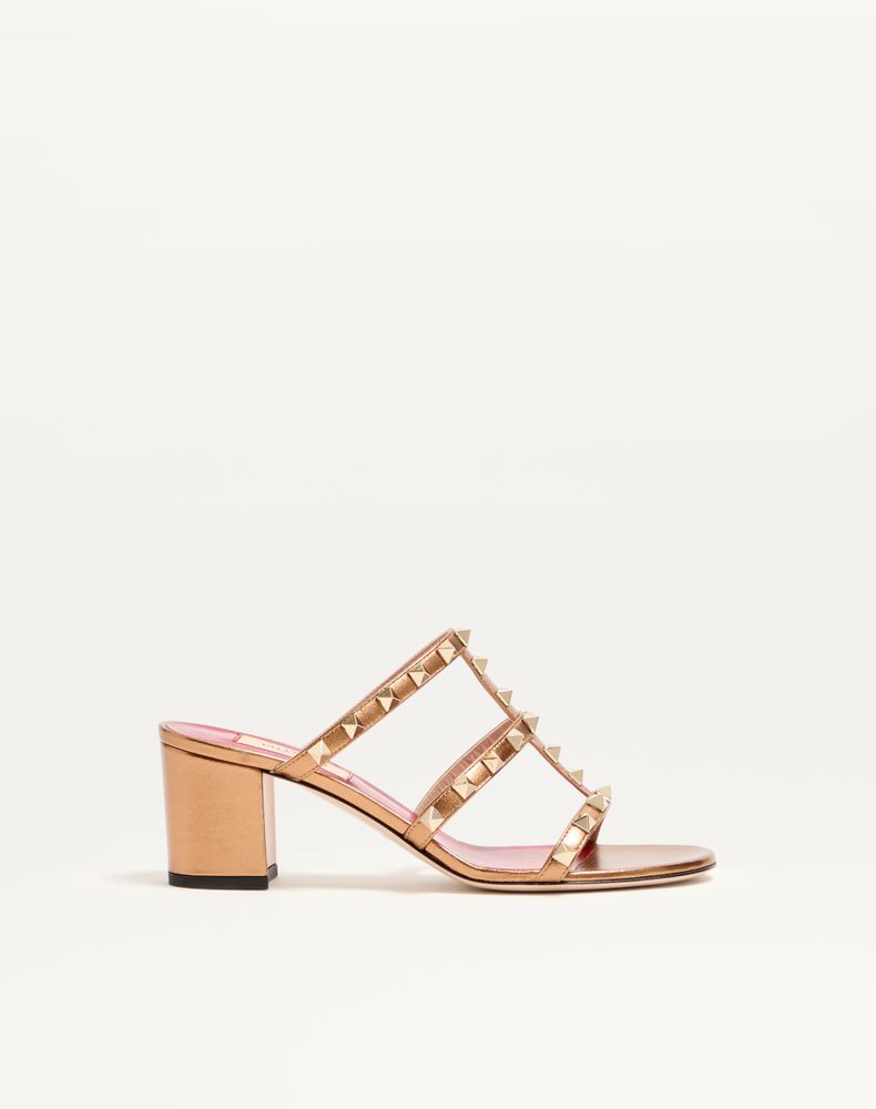 Valentino Garavani Women's Gold Rockstud Slide Sandal In Laminated Nappa Leather 60Mm Woman 42
