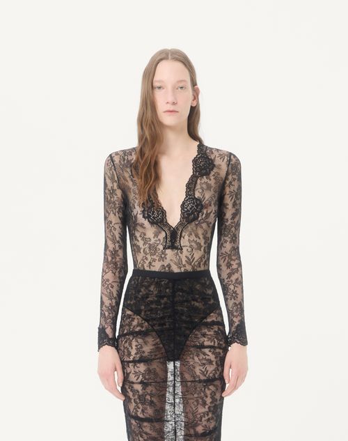 Valentino - Stretch Lace Bodysuit - Black - Woman - Shirts And Tops