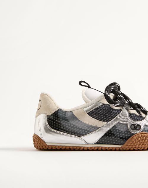 Valentino Garavani - Baskets Amphibia En Cuir De Veau Caoutchouté Et Cuir Nappa Lamé - Noir - Femme - Baskets