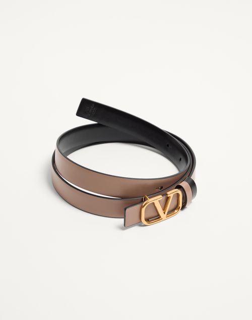 Valentino Garavani - Reversible Vlogo Signature Belt In Glossy Calfskin 20 Mm - Smokey Brown/black - Woman - Accessories