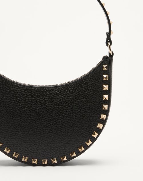 Valentino Garavani - Mini Rockstud Hobo Bag In Grainy Calfskin - Black - Woman - Shoulder Bags