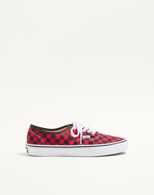 Valentino Garavani Valentino Garavani And Vans Low-top Trainer In Fabric With Vlogo Checkerboard Print Man Rouge Pur/black 40.5