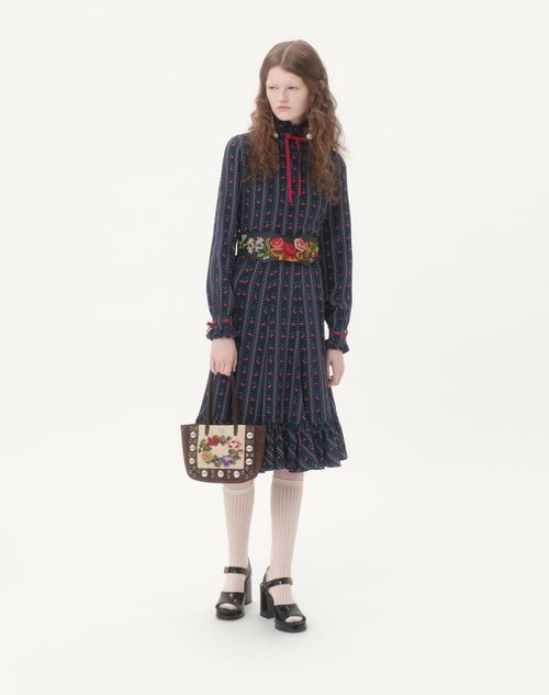 Valentino - Chemise En Crêpe De Chine À Imprimé Cherryfic - Bleu Marine/rouge Cerise - Femme - Chemises Et Tops