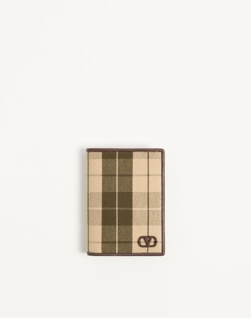 Valentino Garavani - Vlogo Signature Cardholder In Checked Fabric - Green/beige - Man - Wallets And Small Leather Goods