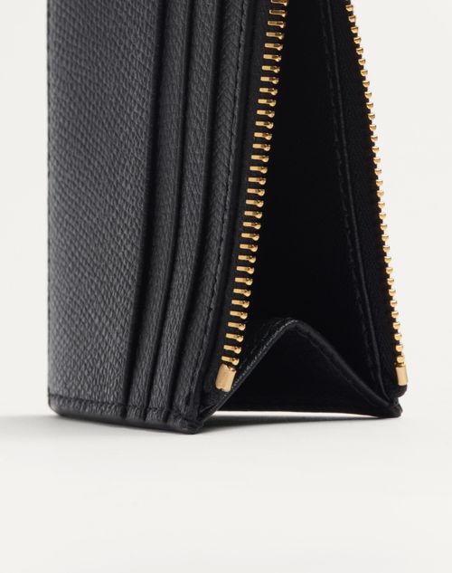 Valentino Garavani - Vlogo Signature Grainy Calfskin Card Holder - Black - Woman - Wallets And Small Leather Goods