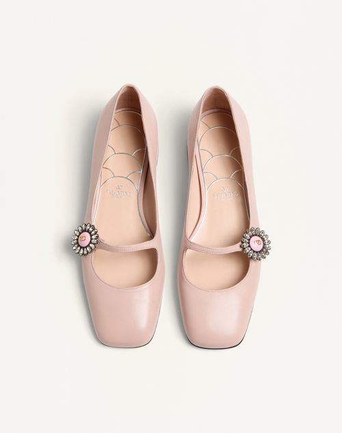 Valentino Garavani - Mary-jane Preshoes Ballerina In Kidskin With Jewel Button 20mm - Water Rose/crystal/pink - Woman - Ballerinas