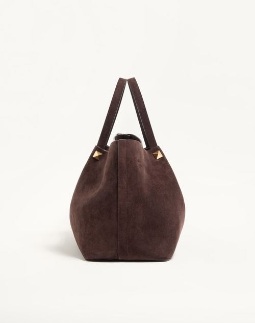 Valentino Garavani - Valentino Garavani Large Shopping Bag In Soft Suede - Ebony - Woman - Totes