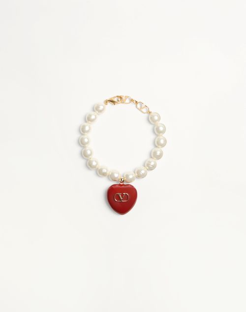Valentino Garavani Coeur Royal Bracelet In Metal, Enamel And Beads Woman Gold/red/cream S