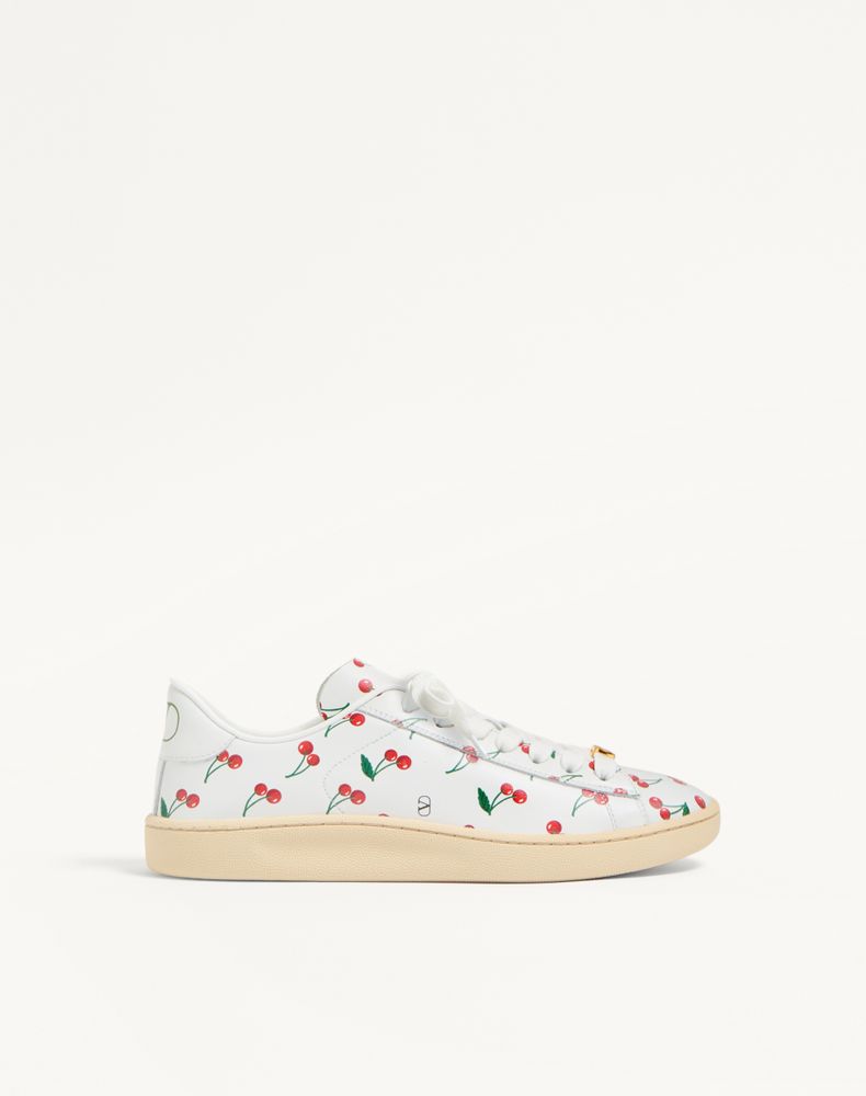 Valentino Garavani Women's White Royco Sneaker In Nappa Calfskin With Cherryfic Pattern Woman 40.5
