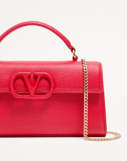 Valentino Garavani - Valentino Garavani Vsling Mini Handbag In Grainy Calfskin - Rouge Pur - Woman - Top Handle Bags