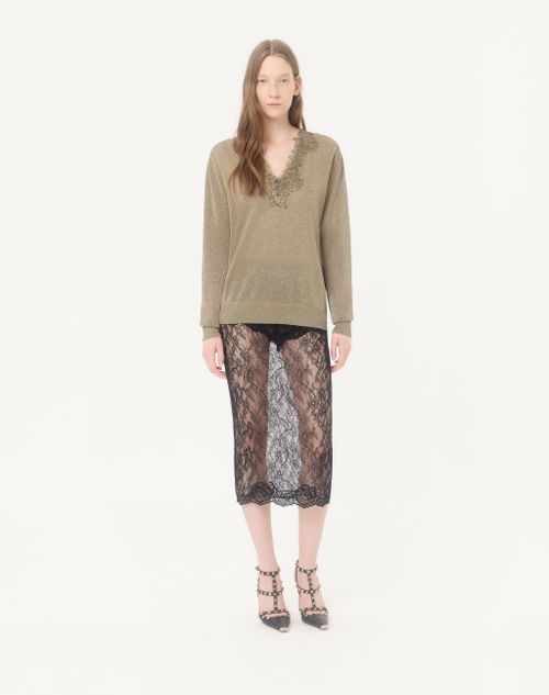 Valentino - Lurex Jumper With Lace - Gold - Woman - Knitwear
