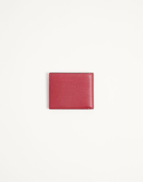 Valentino Garavani - Valentino Garavani Vlogo Signature Grainy Calfskin Wallet - Red - Man - Wallets And Small Leather Goods