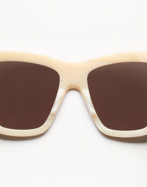 Valentino - Rectangular Acetate Sunglasses - Ivory/brown - Woman - Eyewear