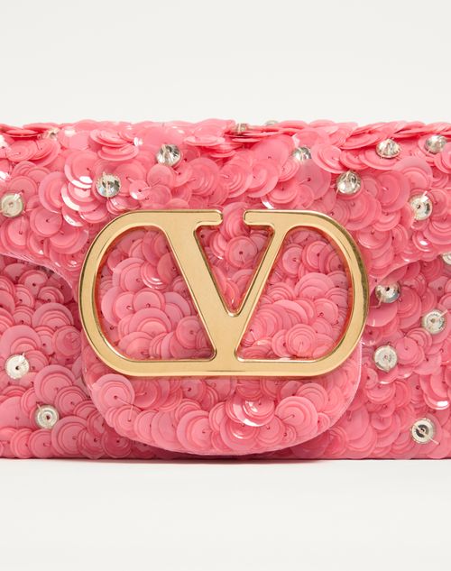 Valentino Garavani - Kleine Valentino Garavani Locò Bestickte Schultertasche - Rosa - Frau - Schultertaschen