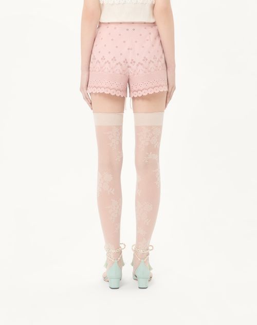 Valentino - Sangallo Shorts With Fleur A Jours Daisy Pattern - Pink - Woman - Trousers And Shorts
