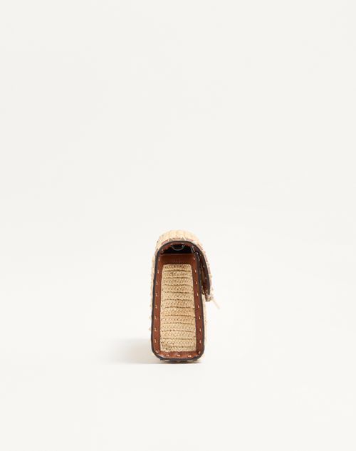 Valentino Garavani - Valentino Garavani Rockstud Small Shoulder Bag In Raffia - Natural/saddle Brown - Woman - Shoulder Bags