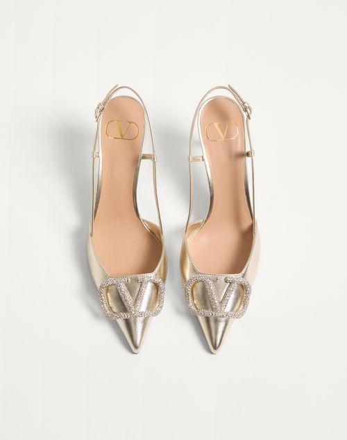 Valentino Garavani - Décolleté Slingback Vlogo Glow In Nappa Laminata 80mm - Platino - Donna - Scarpe