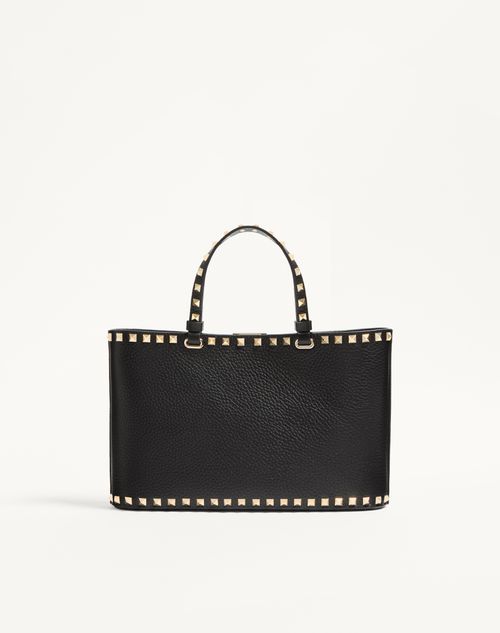 Valentino Garavani - Valentino Garavani Rockstud Small Shopping Bag In Grainy Calfskin - Black - Woman - Totes