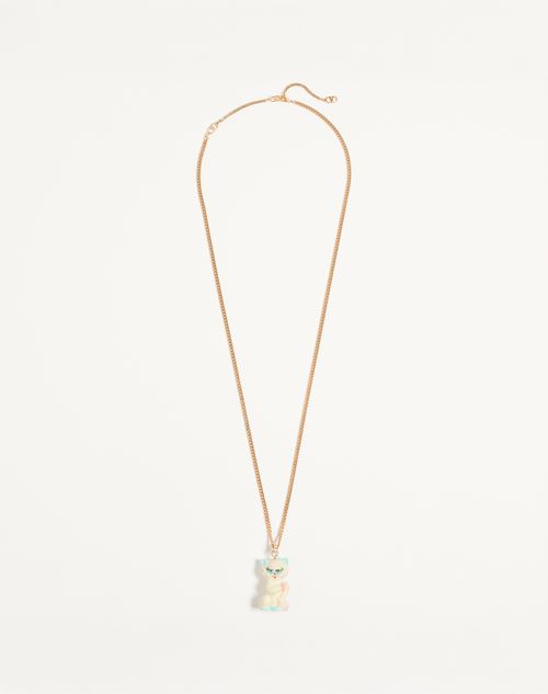 Valentino Multicolor Nylon And Metal Le Chat De La Maison Necklace In Gold