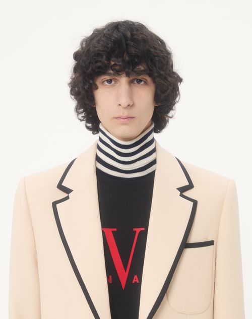 Valentino - Valentino High-neck Wool Sweater With Vlogo Patch - Ivory/navy - Man - Knitwear