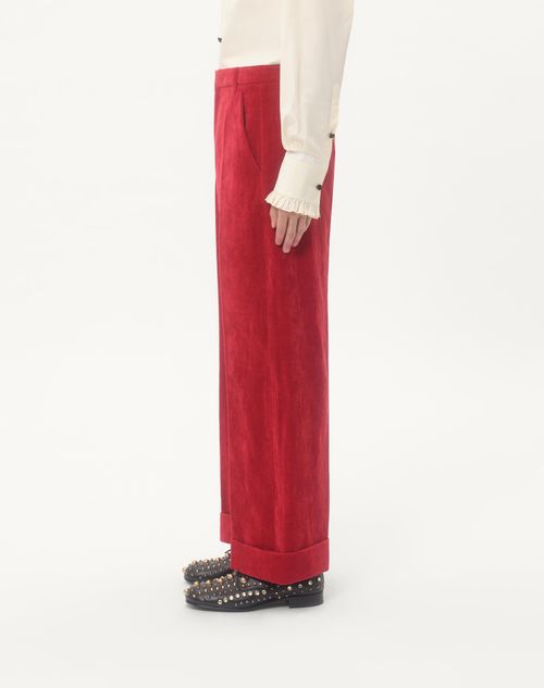 Valentino - Washed Cotton-linen Velvet Trousers With Turn-ups - Crab - Man - Trousers And Shorts