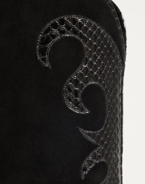 Valentino Garavani - Boutade Suede Boot With Elaphe Details 105mm - Black - Woman - Boots And Ankle Boots