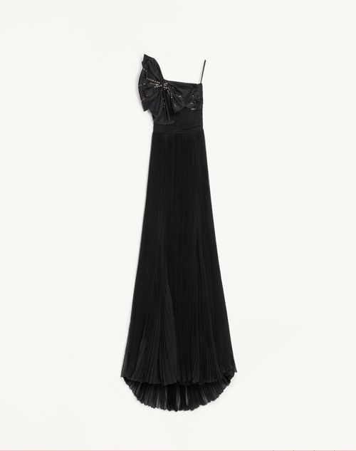 Valentino Long Dress In Embroidered Light Georgette Woman Black/silver 46