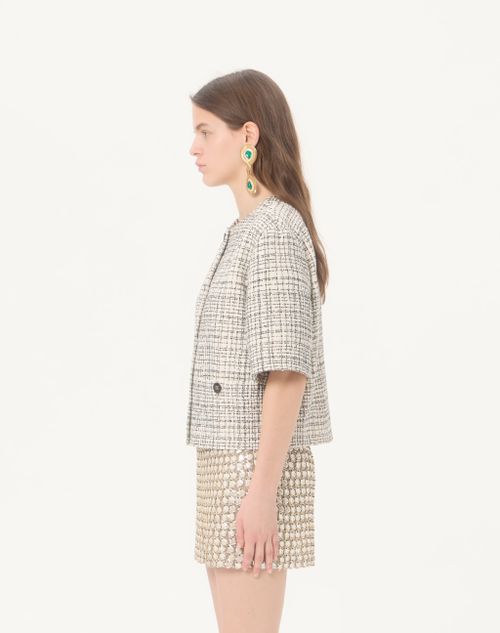 Valentino - Square Tweed Jacket - Vanilla/black - Woman - Jackets And Blazers