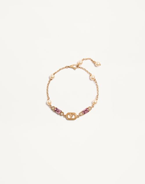 Valentino Garavani Ovalette Bracelet In Metal, Pearls And Swarovski Crystals Woman Gold M