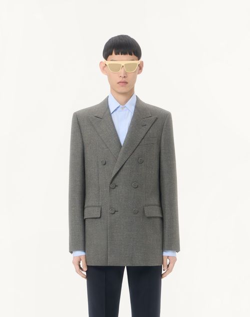 Valentino - Valentino Double-breasted Jacket In Mouliné Wool - Dark Green - Man - Coats And Blazers
