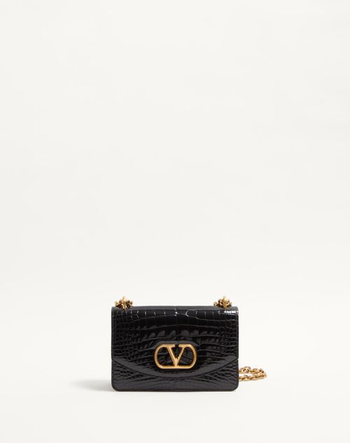 Valentino Garavani - VALENTINO GARAVANI VAIN SMALL SHOULDER BAG IN CROCODILE LEATHER - Black - Woman - Shoulder Bags