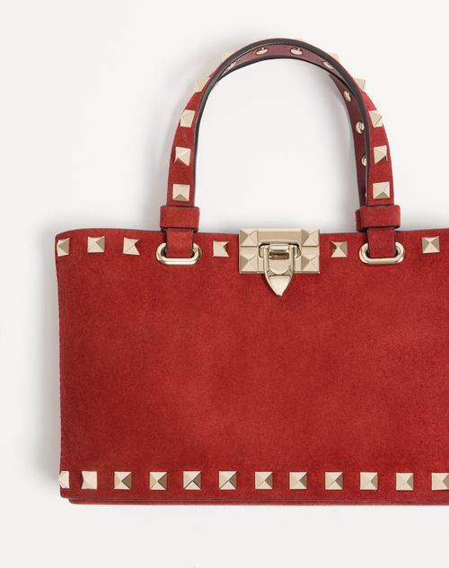 Valentino Garavani - Rockstud Mini Suede Shopping Bag - Red - Woman - Totes