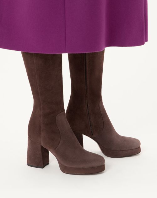 Valentino Garavani - Fawcette Platform Boot In Crust Leather 90mm - Ebony - Woman - Boots And Ankle Boots