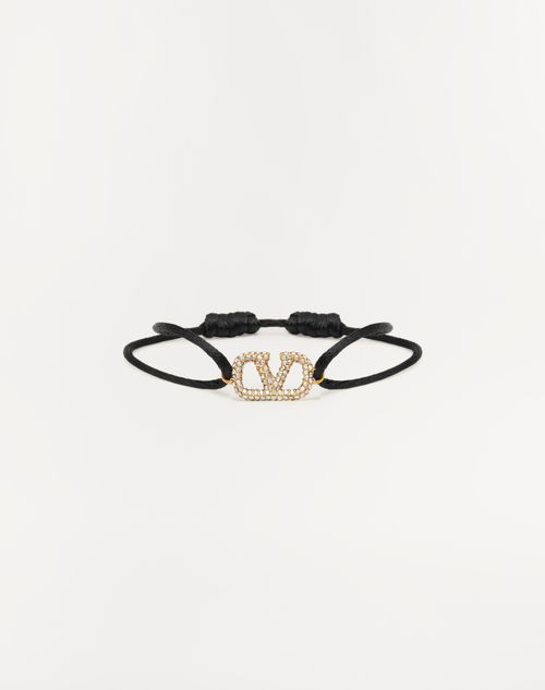 Valentino Garavani Vlogo Signature Bracelet In Cotton And Swarovski® Crystals Woman Black Uni