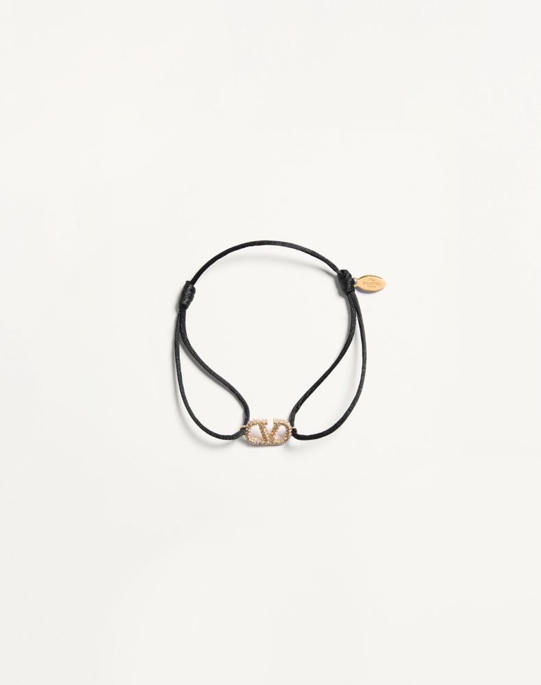 Valentino Garavani Women's Black Vlogo Signature Bracelet In Cotton And Swarovski Crystals Woman Uni